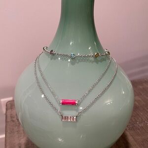Lia Sophia Silver Tone with Crystals Jewelry Necklace Anklet 3 Piece Bundle Lot